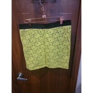 Retro 80s 90s Candie's Lace Neon Yellow Black Floral Pencil Mini Skirt Grunge XL